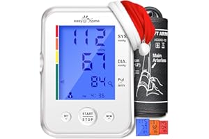 Blood Pressure Monitor for Home Use: Easy@Home Upper Arm Large Cuff BP Machine - Automatic Tensiometer with 3-Color Backlit H