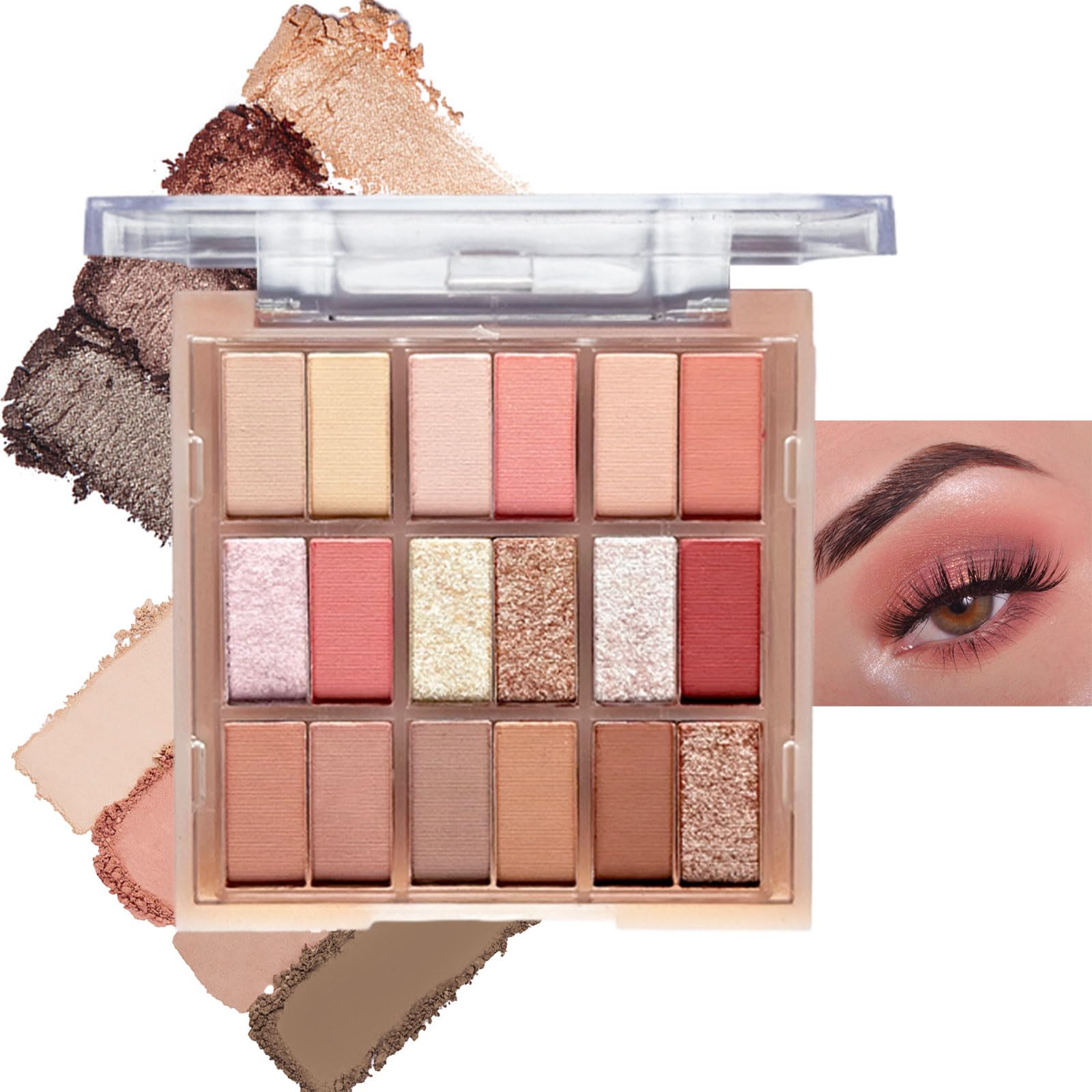 Pink Eyeshadow Palette Make-Up Palettes, Brown Matte Shimmer Eye Shadow for Women, Glitter Eyeshadows 18 Colour Multi-purpose, Nude Natural Waterproof Long Lasting Highly Pigmented
