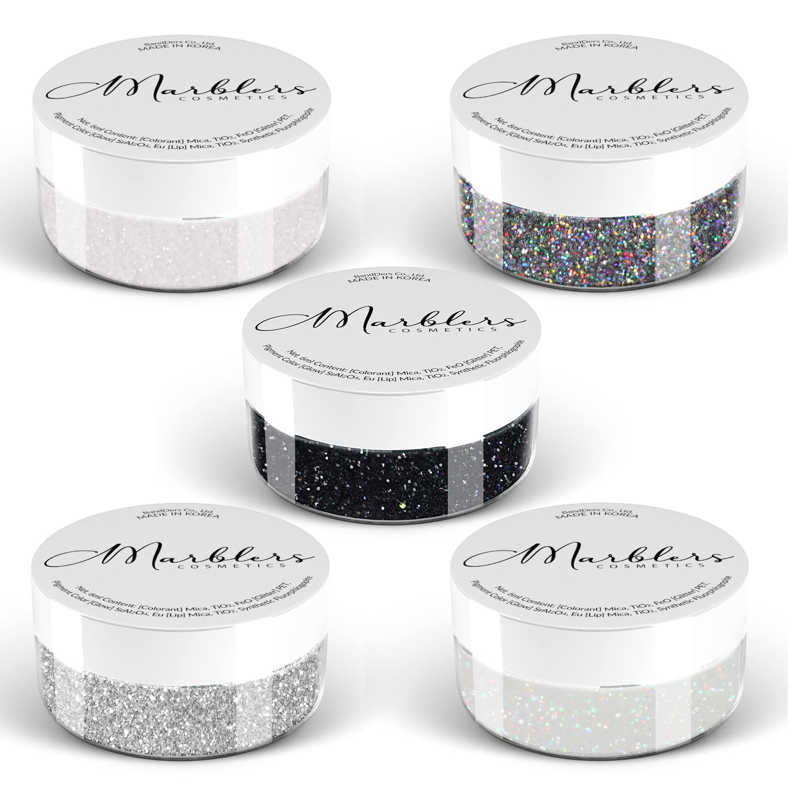 MARBLERS Cosmetic Grade Fine Glitter 5 Pack [Mono Beauty] 0.90oz (25g) | Non-Toxic | Vegan | Cruelty-Free | Eyeshadow, Nail Polish, Nail Art | Festival, Rave & Party Makeup | Body & Face — image 1