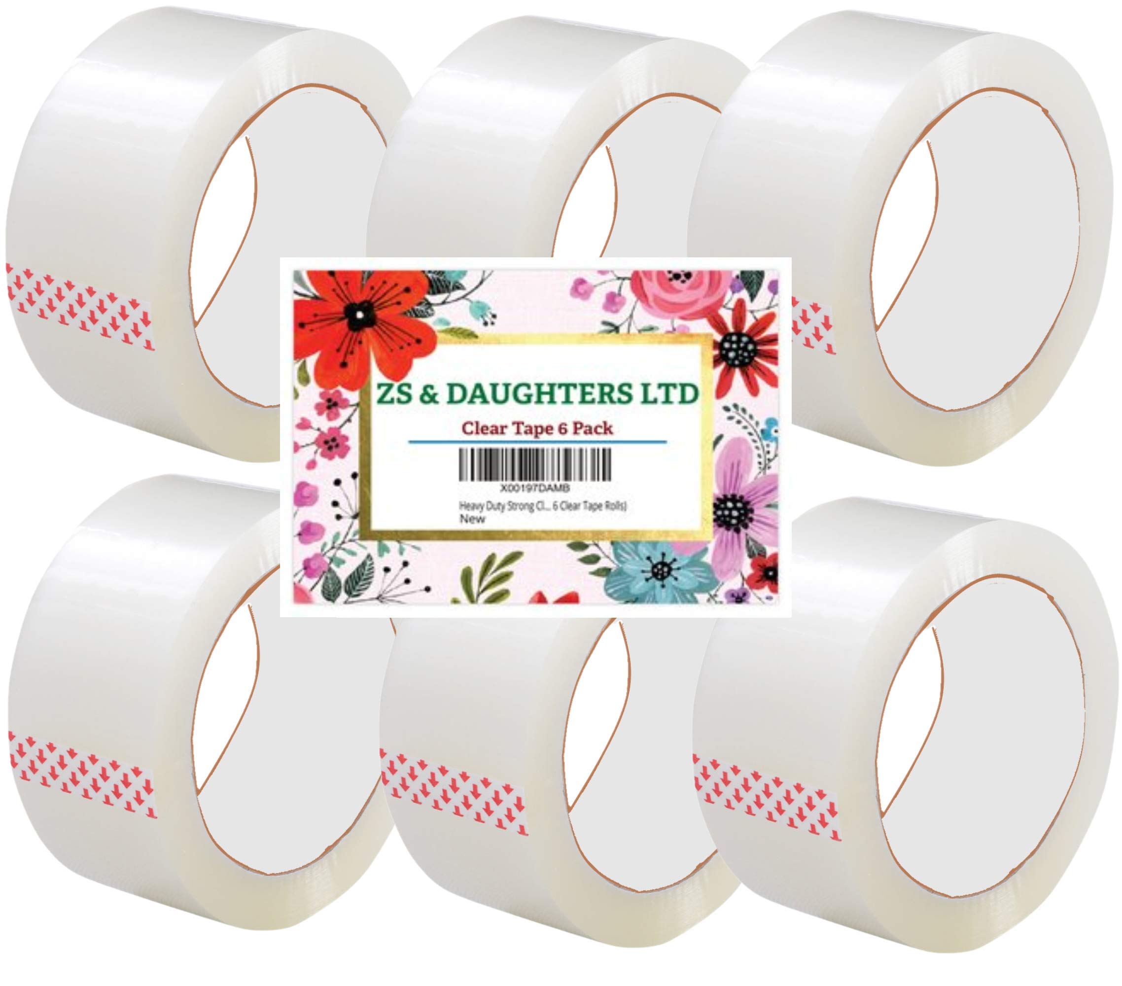 Z.S & Daughters Heavy Duty Strong Clear Transparent Packing Tape 48mm x 66m - Strong Brown Parcel Tape Rolls for Packaging Cardboard Boxes Moving House (Pack of 6 Clear Tape Rolls)