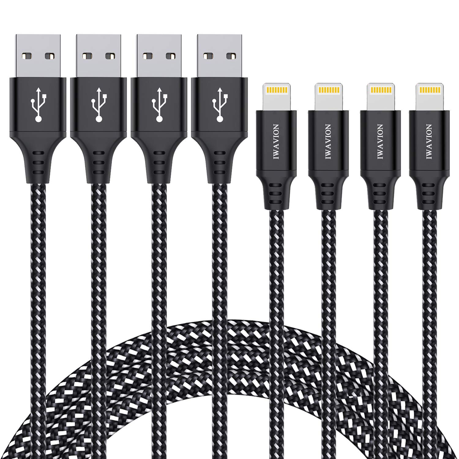 IWAVION iPhone Charger Cable, 4Pack 3ft/1m Nylon Braided Lightning Cable USB Charger iPhone Charger Fast Charge MFi Certified iPhone Cable for iPhone 11 11 Pro XS Max X XR 8 7 6s 6 Plus, iPad Mini/Air
