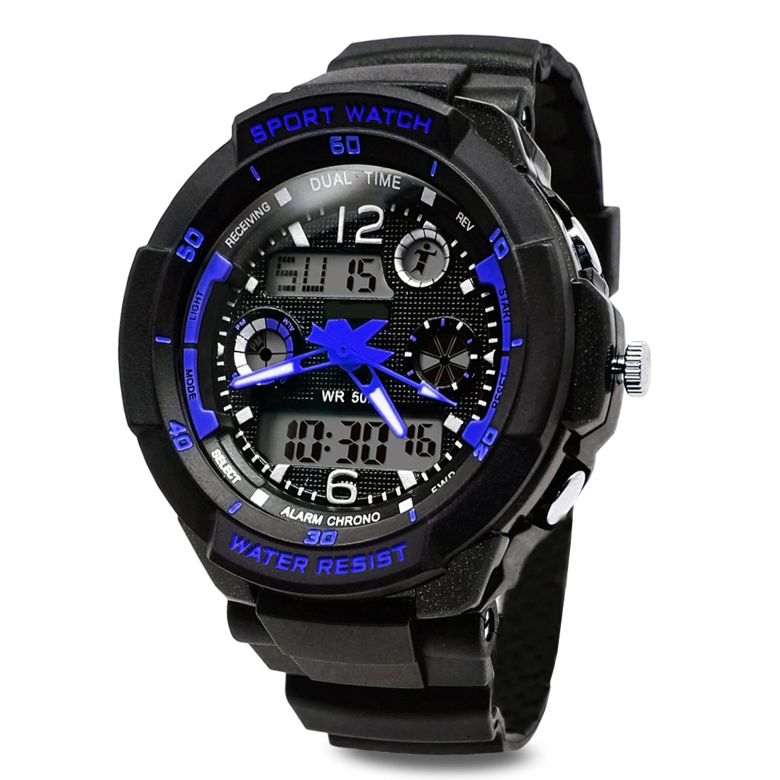 TOPCABIN Digital-analog Kids Teenager Boys Girls Sport Digital Watch with Alarm Stopwatch Chronograph - 50m Water Proof Electronic Sport Watch for Boys Teenagers Junior Kids Childre (blue)