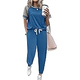 Ekouaer Lounge Sets for Women Two Piece Pajama Set Short Sleeve Crewneck Jogger Outfits and Sweatpants Tracksuit