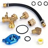 6.0 L Oil Cooler Flush Kit for Ford Powerstroke with &ldquo;T&rdquo; Brass Hose Pipe Adapter and Blue Aluminum Anodize Adapter VT365 VT275 Fits for Ford 2003-2010 Diesel Replacement