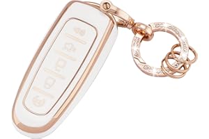 EKALA for Ford Key Fob Cover with Bling Keychain, 5 Buttons Soft TPU Keys Shells White Key Fob Cover Compatible with Ford Edge Focus Flex Explorer Taurus Lincoln MKS MKT MKX (R-Frd-5L-W)
