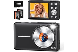YAXTIFIU Digital Camera, 4K 64MP Camera for Photography and Video, Autofocus Compact Camera with Selfie Lens, Anti-Shake, 16X Zoom, 32GB Card, Point Shoot Camera for Teens Adult Beginner(Black)