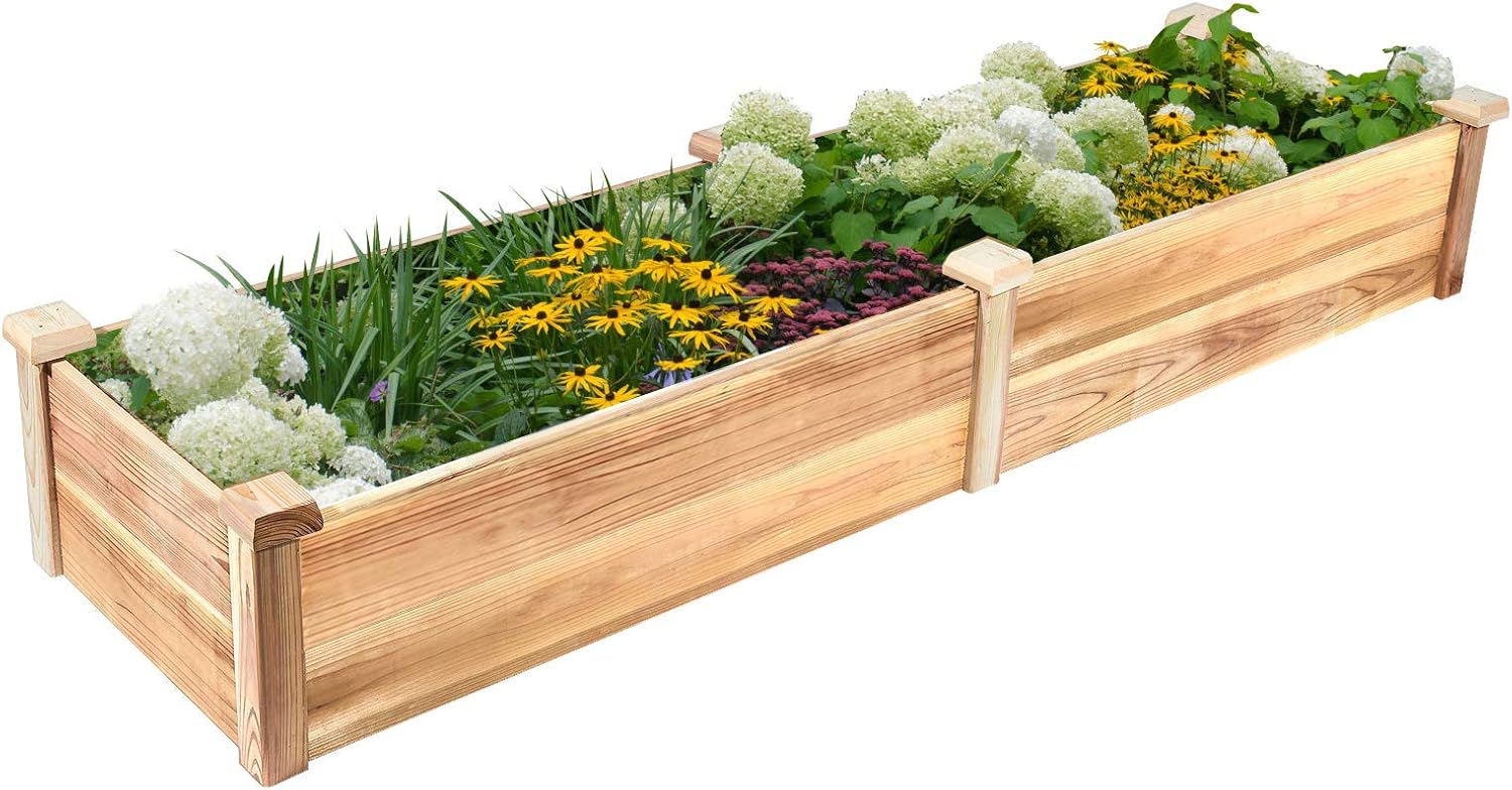 GADI Raised Garden Bed, Natural Rot-Resistant Wood Garden Bed Planter for Vegetables, Grass, Outdoor (7×2 ft.)