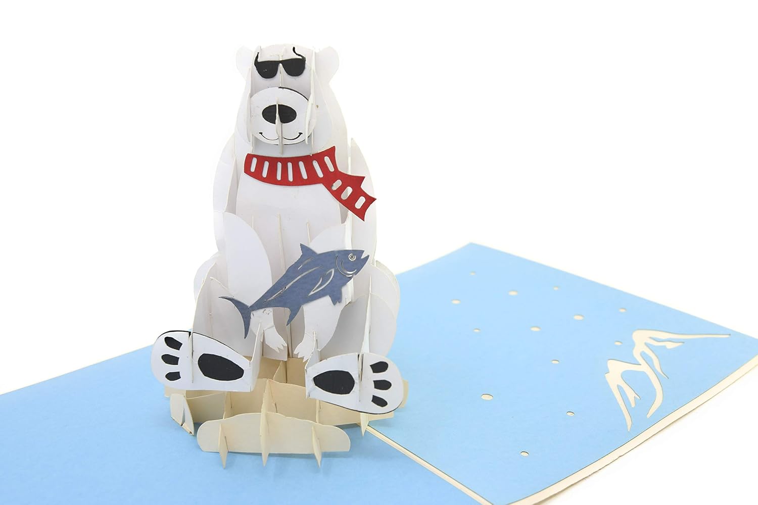 PopLife Polar Bear & Fish Animal Pop Up Card for All Occasions - Happy Birthday Cards