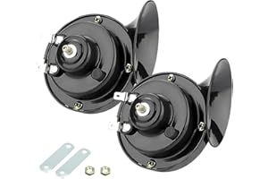 GKmow Pack-2 300DB Super Loud Train Horn, 12V Security Alarm Waterproof Speaker, Car Air Electric Snail Double Horn Replacement Kit, Fits for Most Cars Motorcycle, Truck, Bike (Black)