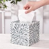 Reallnaive 5.9" Cube Mother of Pearl Ceramic Tissue Box Cover, Chinoiserie