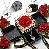 cdco Mothers Day Gifts for Mom Wife - Preserved Real Rose Gift Box with Heart Necklace “I Love You” in 100 Languages, Forever Rose Flowers Gift for Mom, Anniversary Birthday Gifts for Her