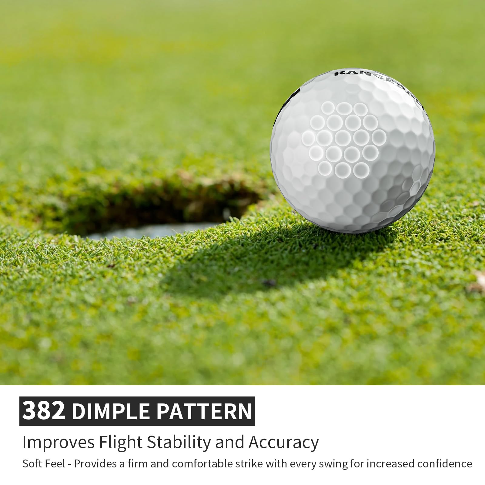 Golf Practice Balls 12 Pack with 382 Dimple Design,High Compression 82-85°,45.9g Solid Rubber,Durable & High Bounce, 250-255 Yard Distance,for Indoor/Outdoor Training and Driving Range Practice(White)