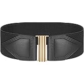 Glamorstar Women Wide Elastic Belt Stretchy Waist Belts with Gold Buckle for Dresses