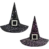 ONENINEDREAM Halloween Hair Clip 3.5 Inches Girls Witch Hat Clips 2pcs Black Glitter Witches Hat with Alligator Clip Halloween Outfit for Girl Accessory