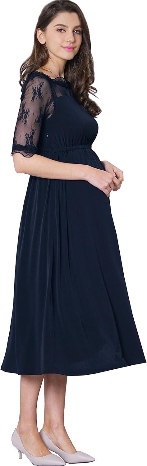 Sweet Mommy Maternity and Nursing Classic Baptism Lace Sleeve Baby Shower Formal Dress