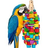 Zephyriel Large Bird Toy, 20 in XL Parrot Toys Natural Wood Blocks Bird Chew Toy for Foraging, Stainless Steel Chain Hanging Cage Toy for Macaws, Cockatoos, African Greys and Large Parrots-1.65 lb
