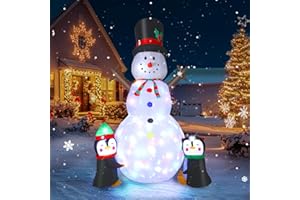 Dawdix 8FT Christmas Decs Inflatable Snowman, Christmas Blow Up Yard Decs Snowman with Penguins, Built-in Colorful Rotating LED Lights, for Holiday Xmas Party Garden, for Him, Her