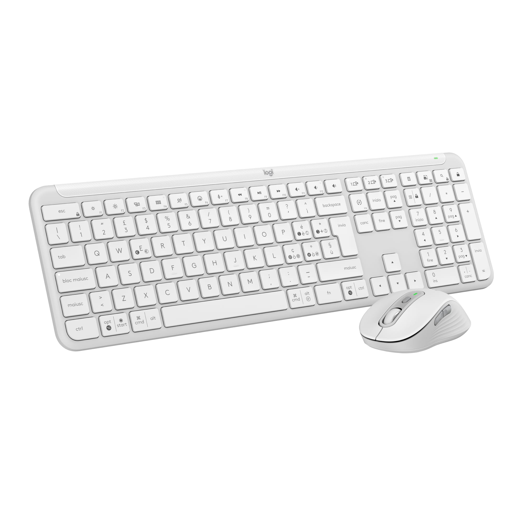 Logitech MK950 Signature Slim wireless tastiera e mouse Kit con di digitazione silenziosi, switch tra tre dispositivi, Bluetooth, più sistemi operativi, Windows, Mac, Layout Italiano QWERTY, Bianco