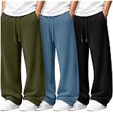 Oakgarden 3 Pack Boys' Baggy Sweatpants Youth Wide Leg Pants | Teen Pull on Pants, Elastic Waist Drawstring Open Bottom, Kids Cotton Blend Joggers, Athletic School Trousers Pockets 6-16 Y