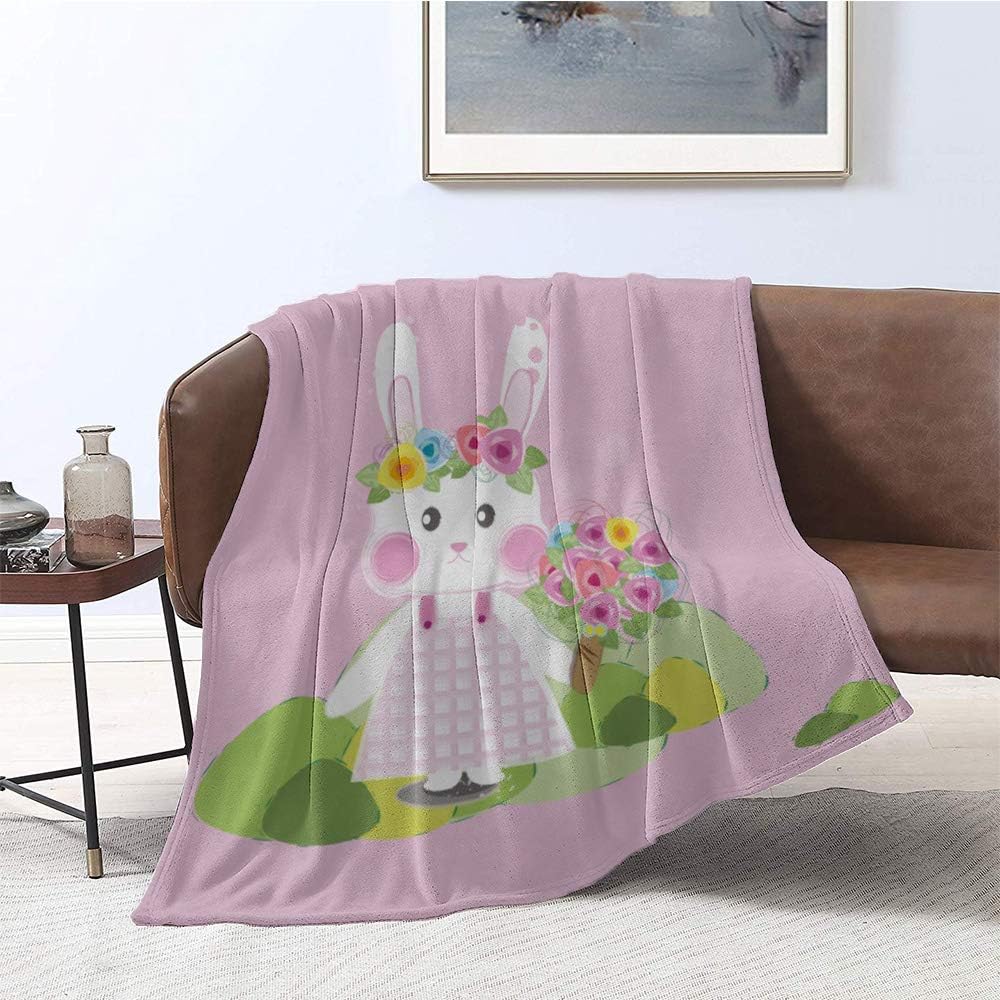 Jecycleus Happy Easter Day Cute Rabbit Hold g Flowers, Throw Blanket