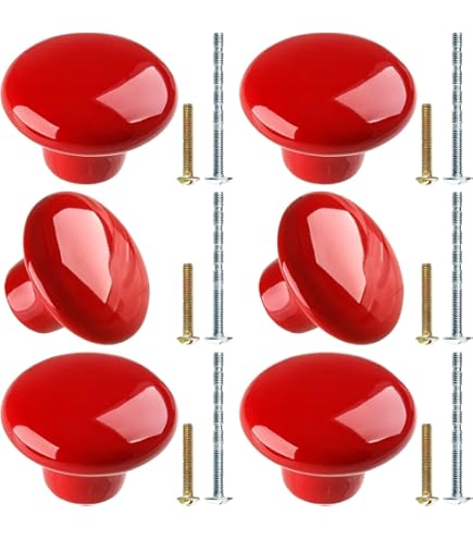 35-Pack Red Ceramic Cabinet Knobs - Round Mushroom Pulls With Screws For Kitchen & Furniture