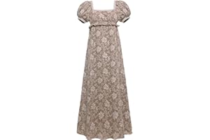 Vibsion Regency Dresses for Women Puff Sleeve Empire Waist Victorian Retro Dress