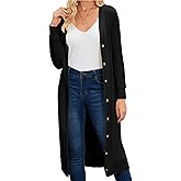 MAKABO Women's Long Cardigans Lightweight, V Neck Knit Button Front Sweaters with Pockets Trendy Outfits for Business Casual