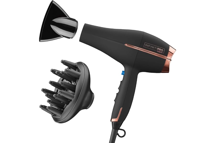 INFINITI PRO by CONAIR Hair Dryer, 1875W Blow Dryer with Diffuser and Concentrator, Ceramic Technology, 3 Heat & 2 Speed Settings, Cold Shot Button, Black