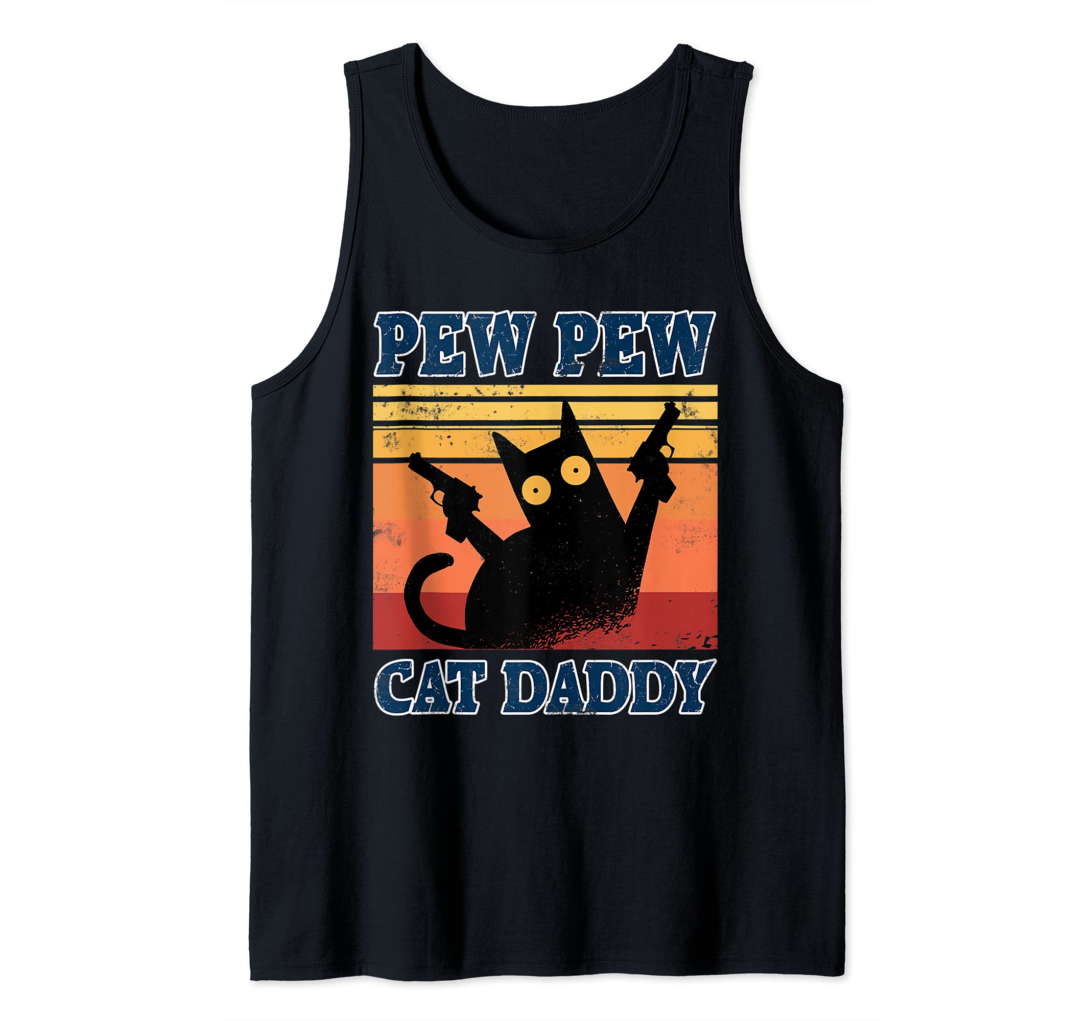 Mens Cat Daddy Vintage 80´s Black Cat Pew Cat Dad Vintage Retro Tank Top
