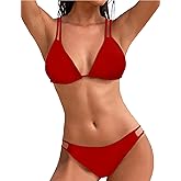 Vivola Women Two Piece Triangle Bikini Sets Sexy Adjustable Straps Back Tie Swimsuit Trendy Double-Strap Bathing Suits for Beach and Pool Red