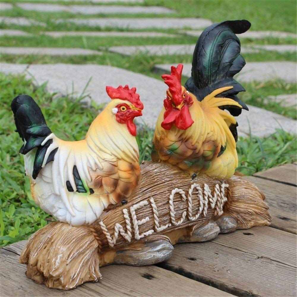 Danmu Polyresin Hen Rooster Garden Sculpture Set Outdoor Statue 10.62