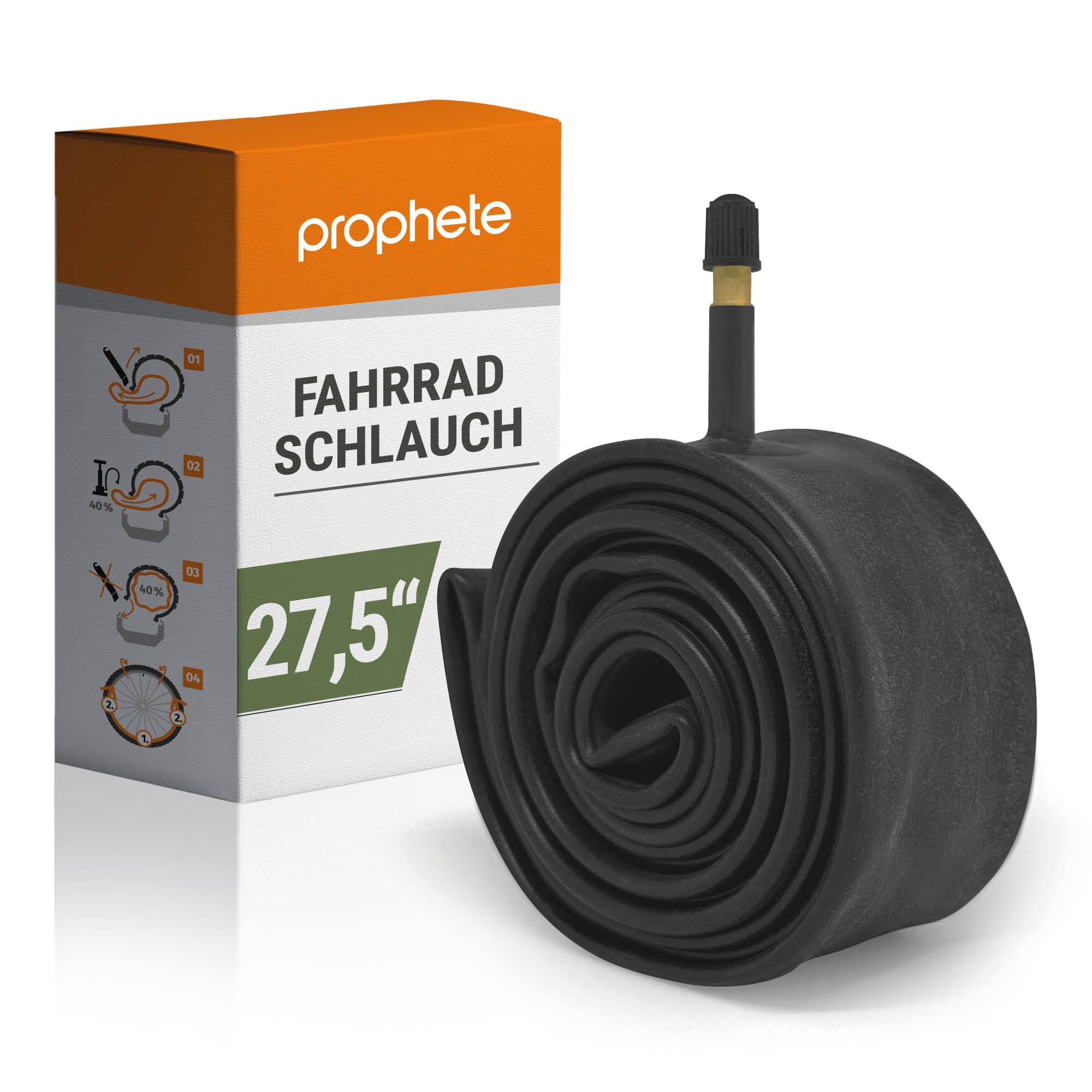 Prophete Bicycle Inner Tube 27.5 x 1.9-2.125 47/57-584, Schrader Valve (40 mm), Colour: Black