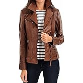 LEATHER FARM Women's Lambskin Leather Bomber Biker Jacket