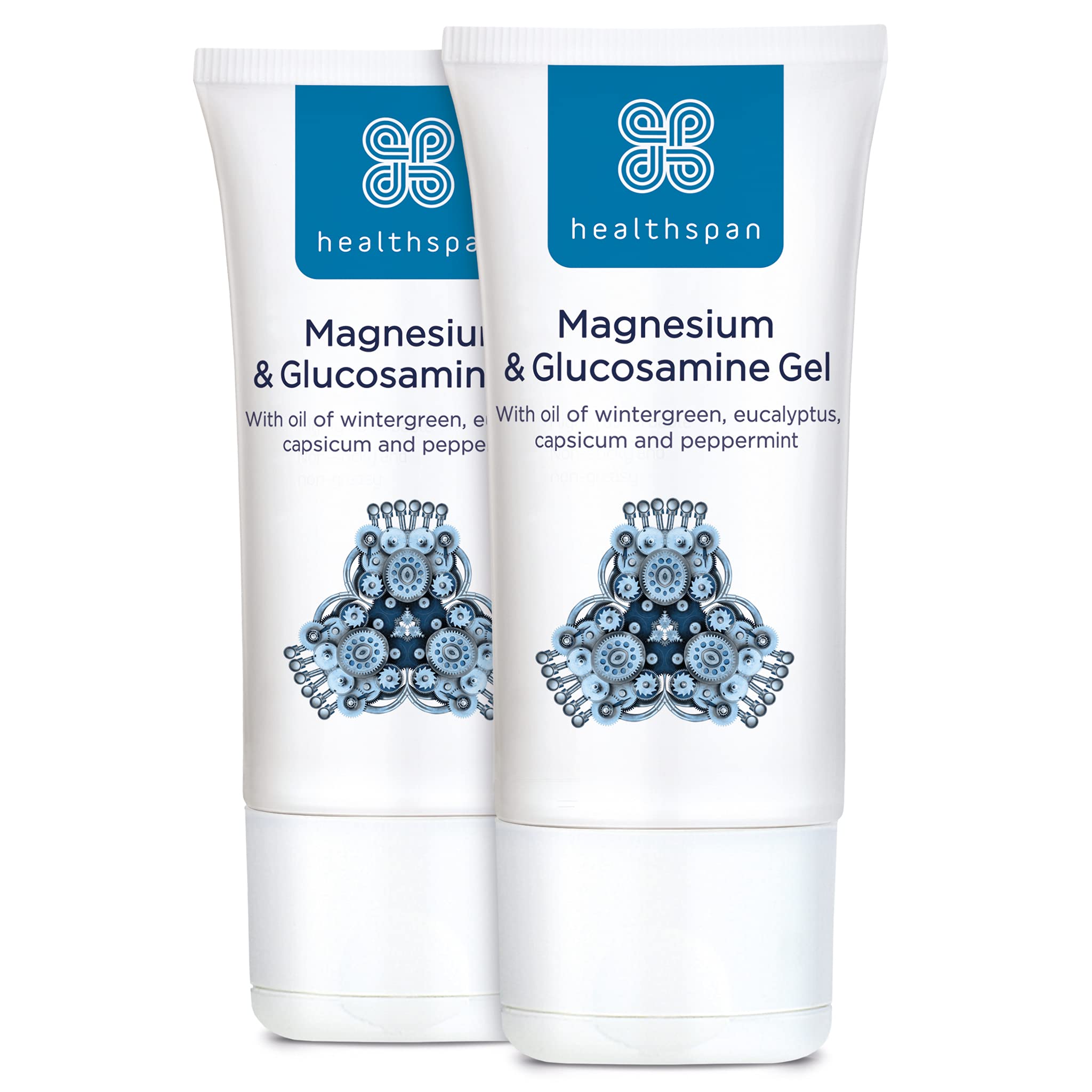 Healthspan Magnesium & Glucosamine Gel | 150ml | Highly Absorbable | Non-Sticky | Non-Greasy | Capsicum | Cooling Eucalyptus Oil | Peppermint Oil | Pure Oil of Wintergreen | Gelatin Free