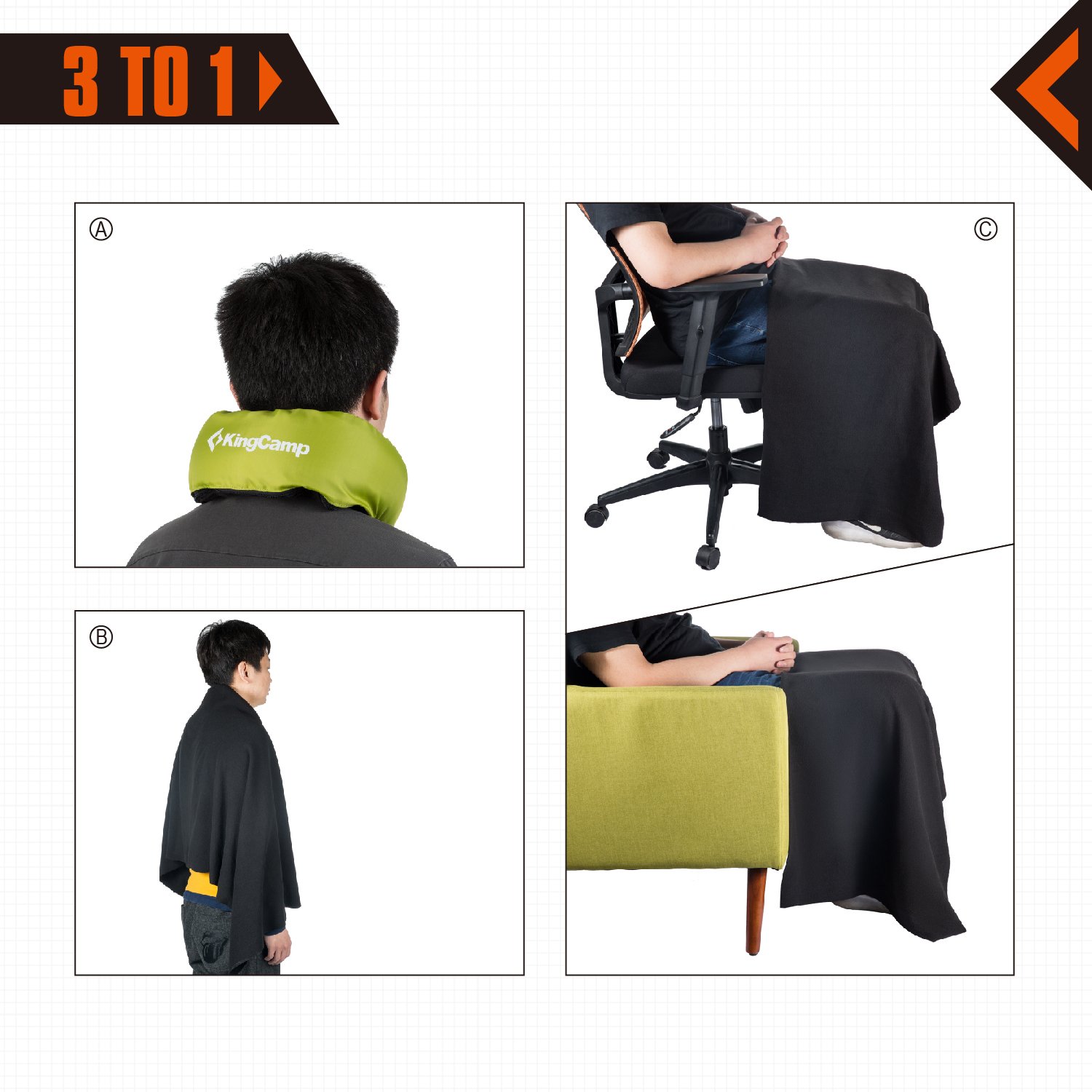 KingCamp 3 IN 1 (Pillow / Scarf / Blanket) Neck Pillow, Green