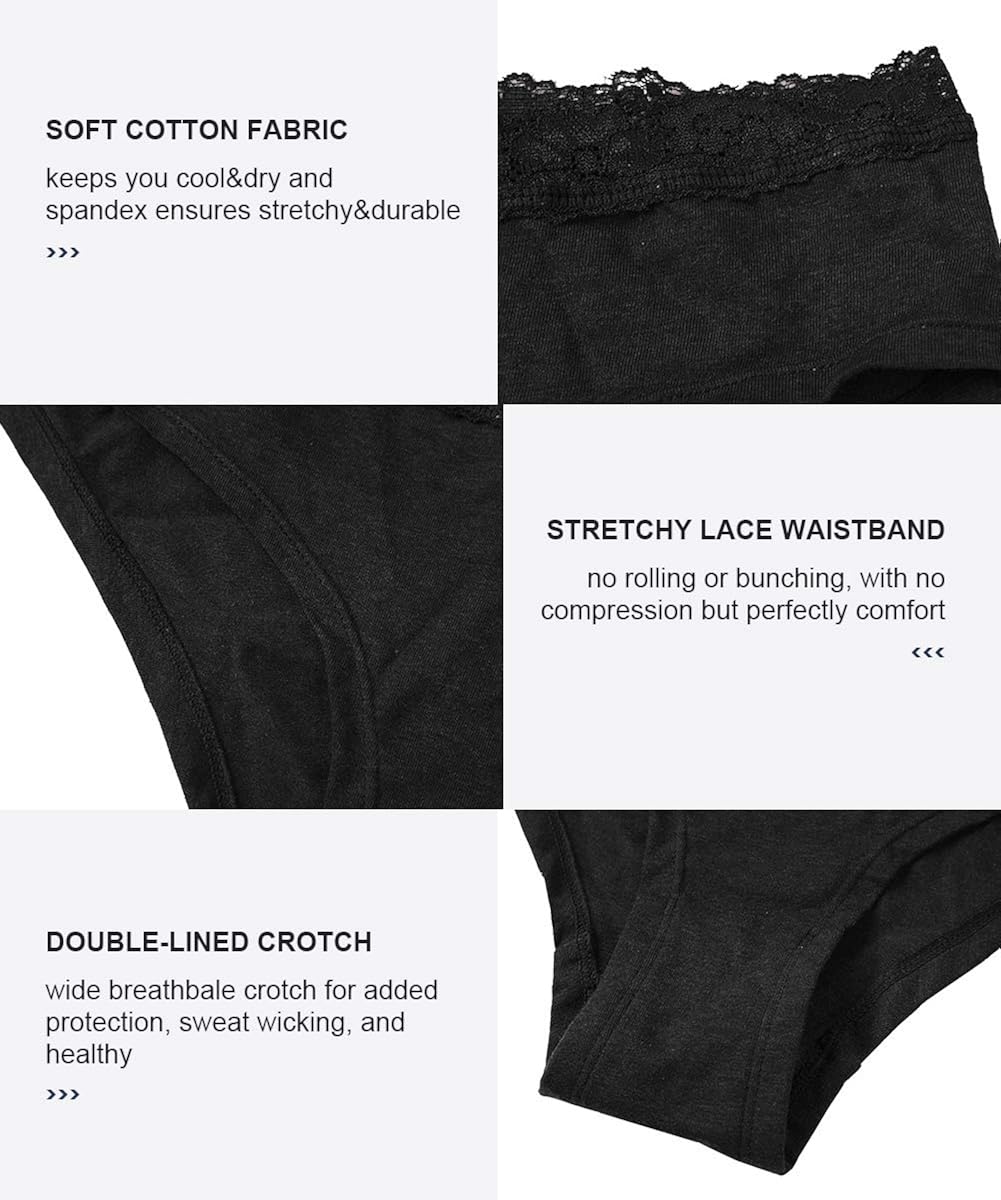 ATTRACO Women's Cotton Brief Panties Soft Underwear Lace Trim Hipster 4 Pack at  Women’s Clothing store
