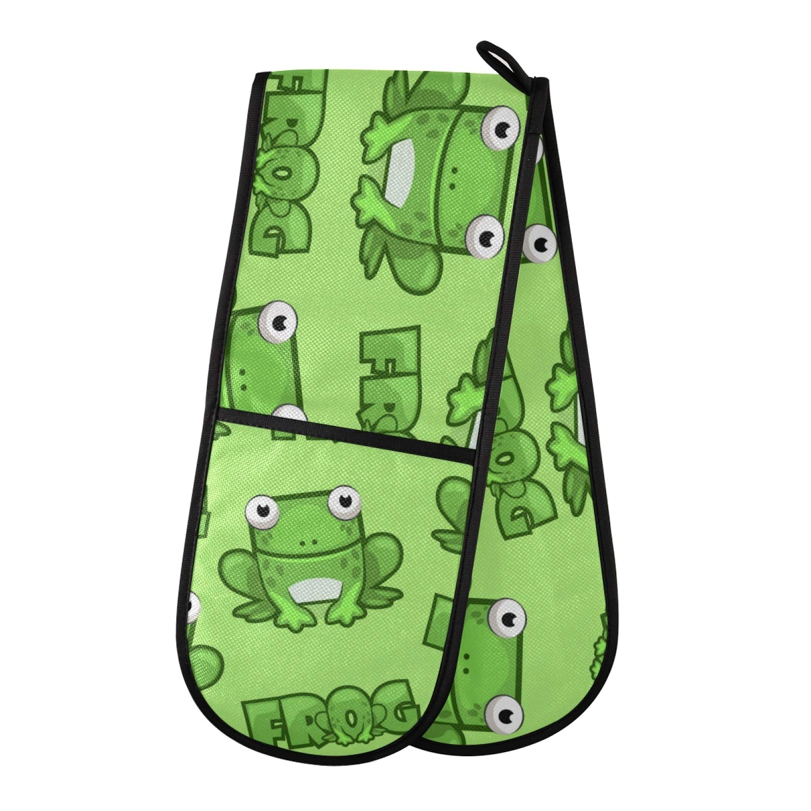 ZZXXB Lovely Frog Double Oven Mitt Heat Resistant Non-Slip Kitchen Gloves Extra Long 7" x 35" for Cooking Baking Barbecue Grilling — image 1