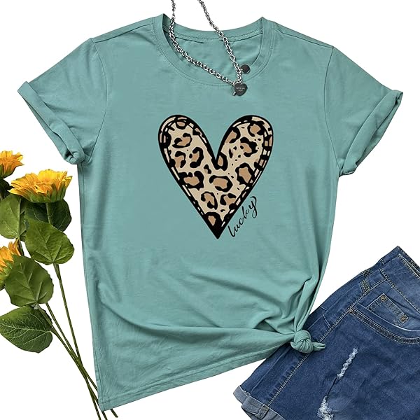 Amazon.com: Leopard Print Heart T-Shirt : Clothing, Shoes