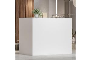 Hitow Modern Reception Desk Counter Table, L-Shap Reception Room Front Desk with Lockable Drawer & Open Shelves, Retail Counter for Salon Checkout Office, White (55.9" W x 32.3" D x 48.4" H)