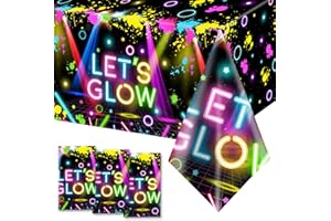 HAKOTI 3Pack Neon Tablecloth,Glow Party Supplies Neon Birthday Rectangle Table Cover Let's Glow Theme Table Decoration for Birthday Baby Shower Party Supplies