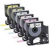 Anycolor 6-Pack Compatible with Dymo D1 Label Tape 12mm 0.47" D1 Label Maker Refills Work with DYMO LabelManager 160 280 420P COLORPOP Labeler