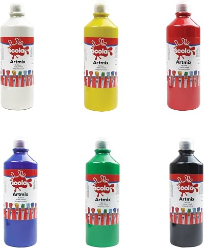 Scola Readymix Water Based Tempera Paint 6 Assorted 600ml Bottles