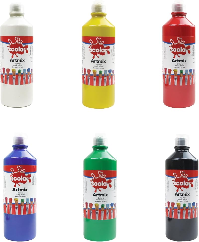 Scola Readymix Water Based Tempera Paint 6 Assorted 600ml Bottles