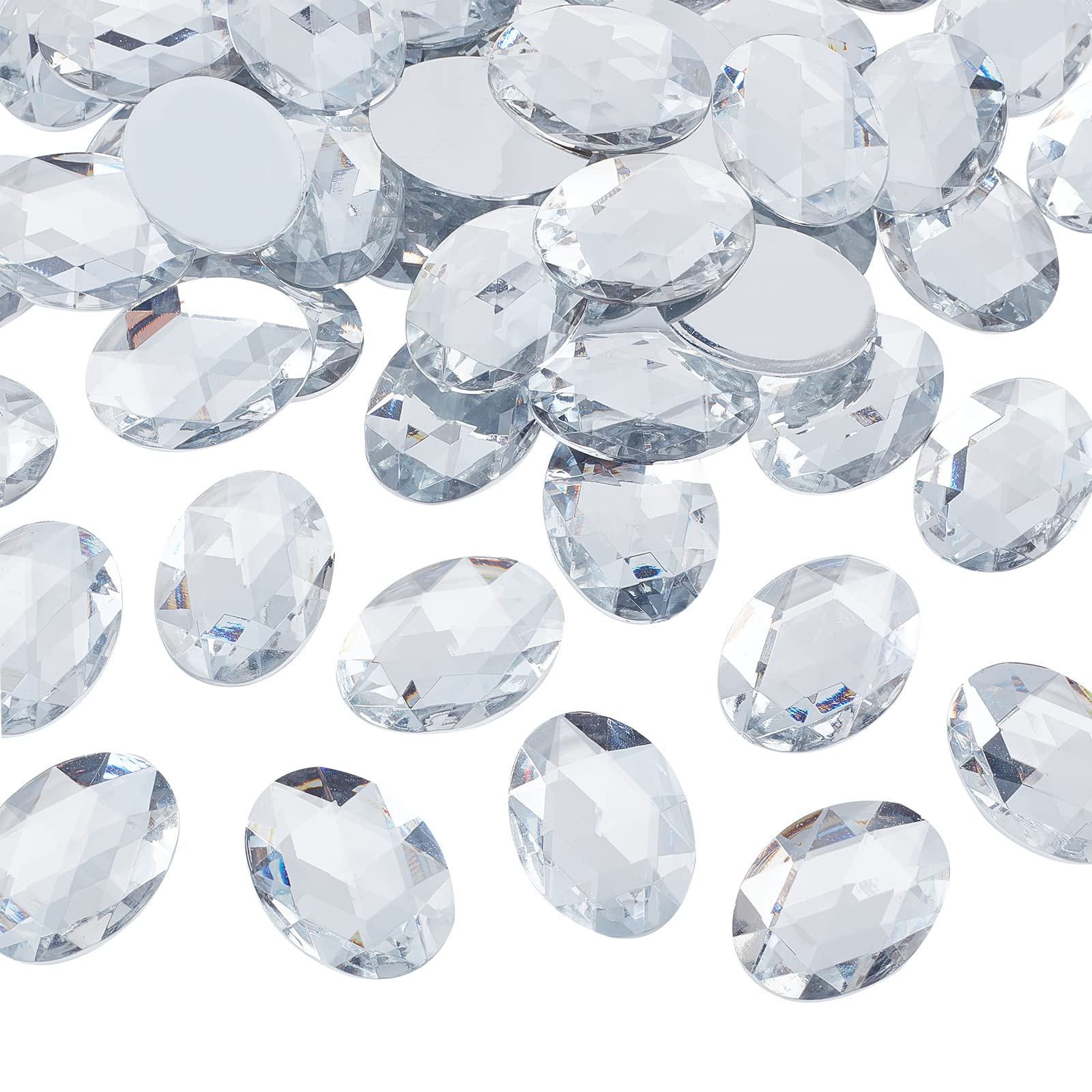 FINGERINSPIRE 50 Pcs 30x40mm Extral Large Oval Acrylic Rhinestone Gems with Container Acrylic Jewels Embelishments Crystals Flat Back Clear Acrylic Jewels for Costume Making Cosplay