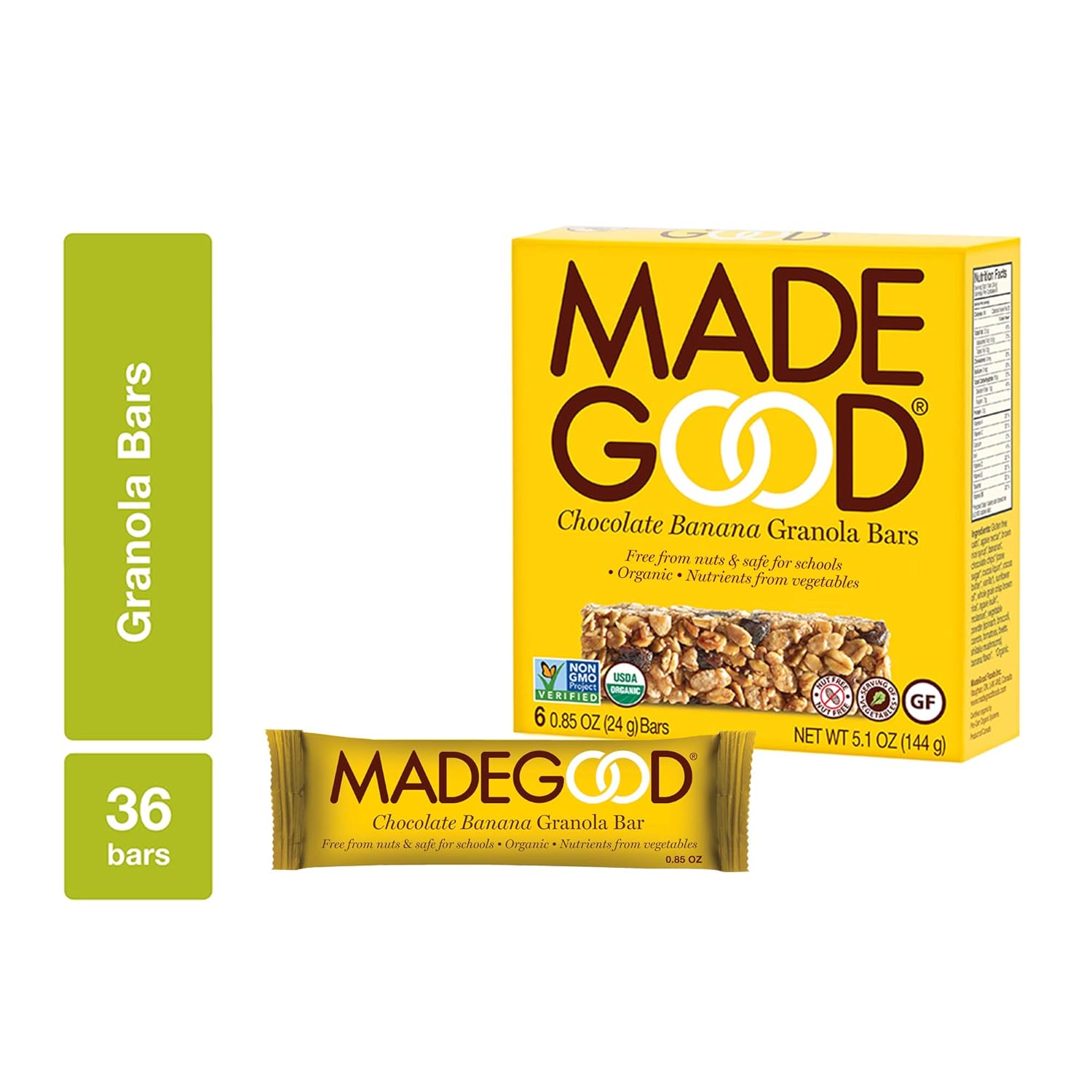 MadeGood Chocolate Banana Granola Bars [Contain Nutrients of a Full Serving of Vegetables; Gluten Free Oats, Rich Dark Chocolate and Ripe Banana Form Chewy, Organic Snack]