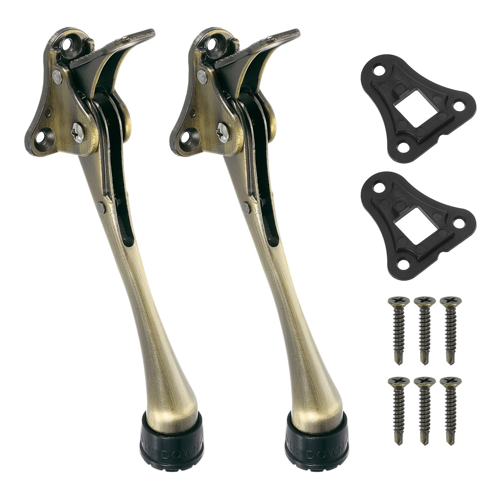 Photo 1 of uxcell 6 Inch Kickdown Door Stopper, One Touch Pedal Heavy Duty Door Stop Holder, Height-Adjustable Rubber Foot, (Bronze, 2 Pack)