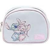 Impressions Vanity Stitch Love Bugs Cosmetic Pouch for Women, Faux Saffiano Leather, Stitch Printed Artwork Makeup Bag for Women, Lined Interior, Slip Pockets, Makeup Pouch with Rose Gold (Light Blue)