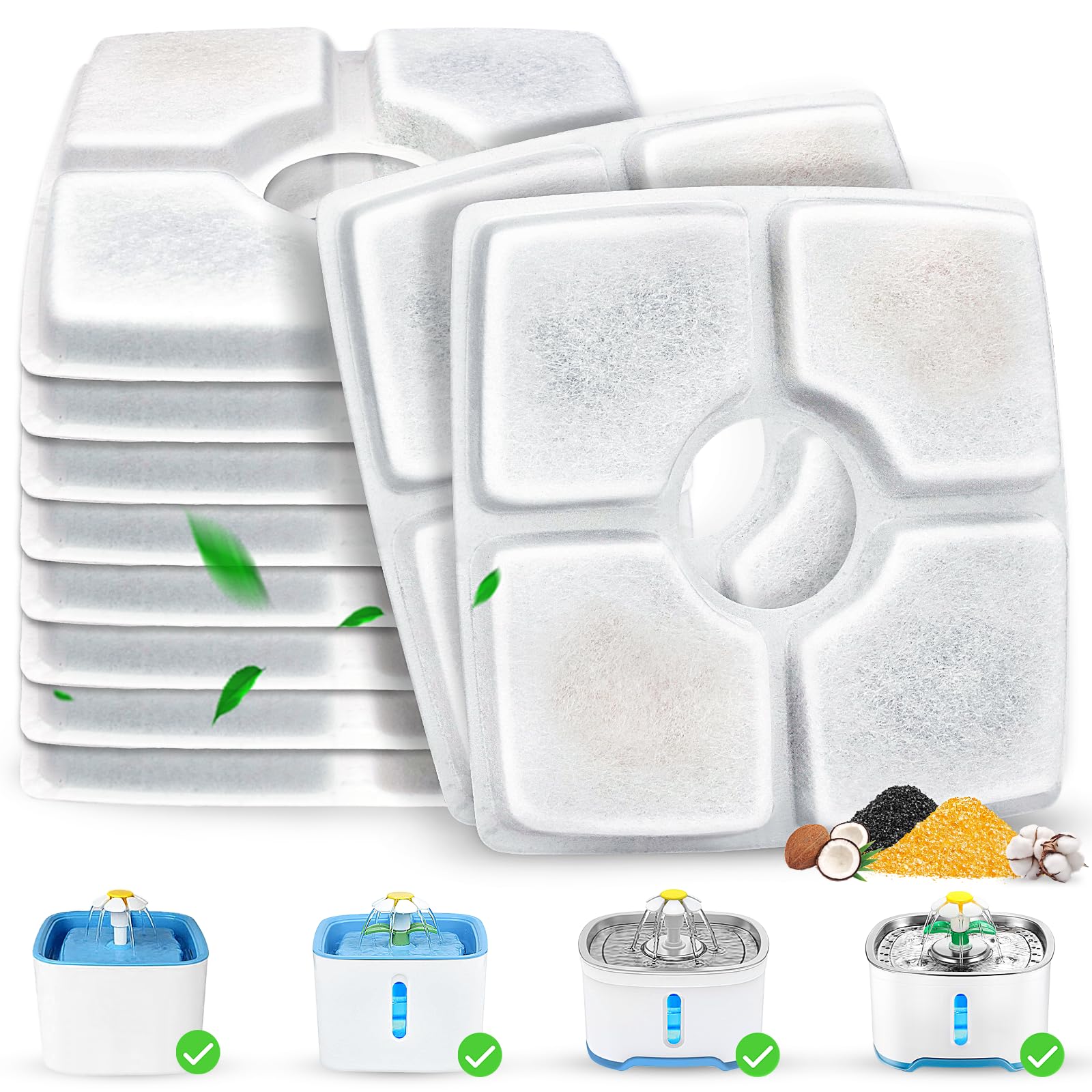 Photo 1 of Cat Water Fountain Filter Replacement, 10 Pack Cat Fountain Filters Compatible with Square 84oz/2.5L Automatic Pet Fountain Dog Water Dispenser, 3 Filtration System Replacement Pet Filters