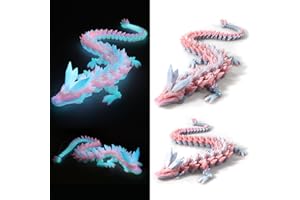 METUREBEAR 3D Printed Dragon, 3D Dragon,30 Inch 3D Printed Fidget Dragon, Bigger Fidget Crystal Dragon Toys, 3D Printed Articulated Dragon for Home Office Car Desk Decor Toys (Colorful luminous, 30 inch)