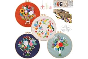 LULUPAWS Embroidery Kits for Beginners 4 Sets , Cross Stitch with Stamped Patterns and Instructions, Needlepoint Funny Hobby Kits with Embroidery Hoops, Color Threads and Scissors , DIY Crafts for Women